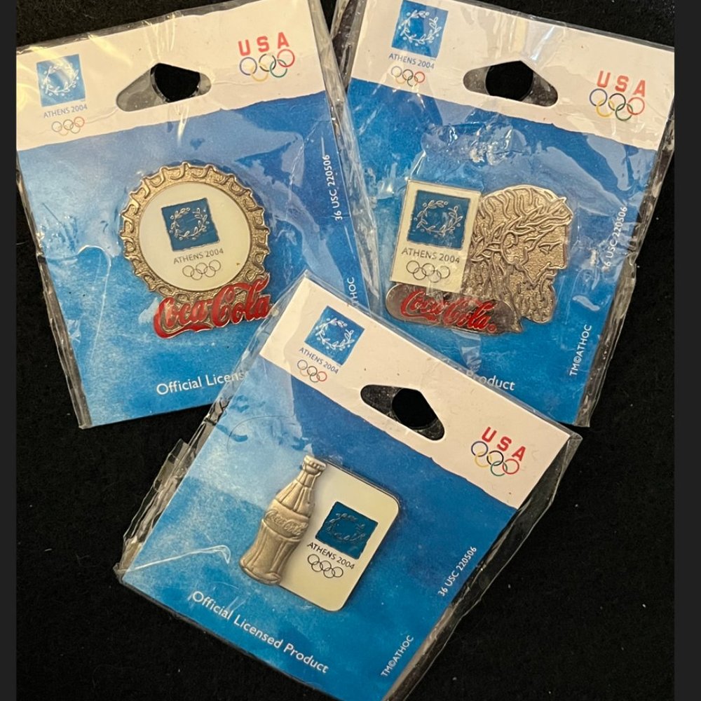 Set of 3 Coca-Cola Pins ~ 2004 Olympic Summer Games in Athens